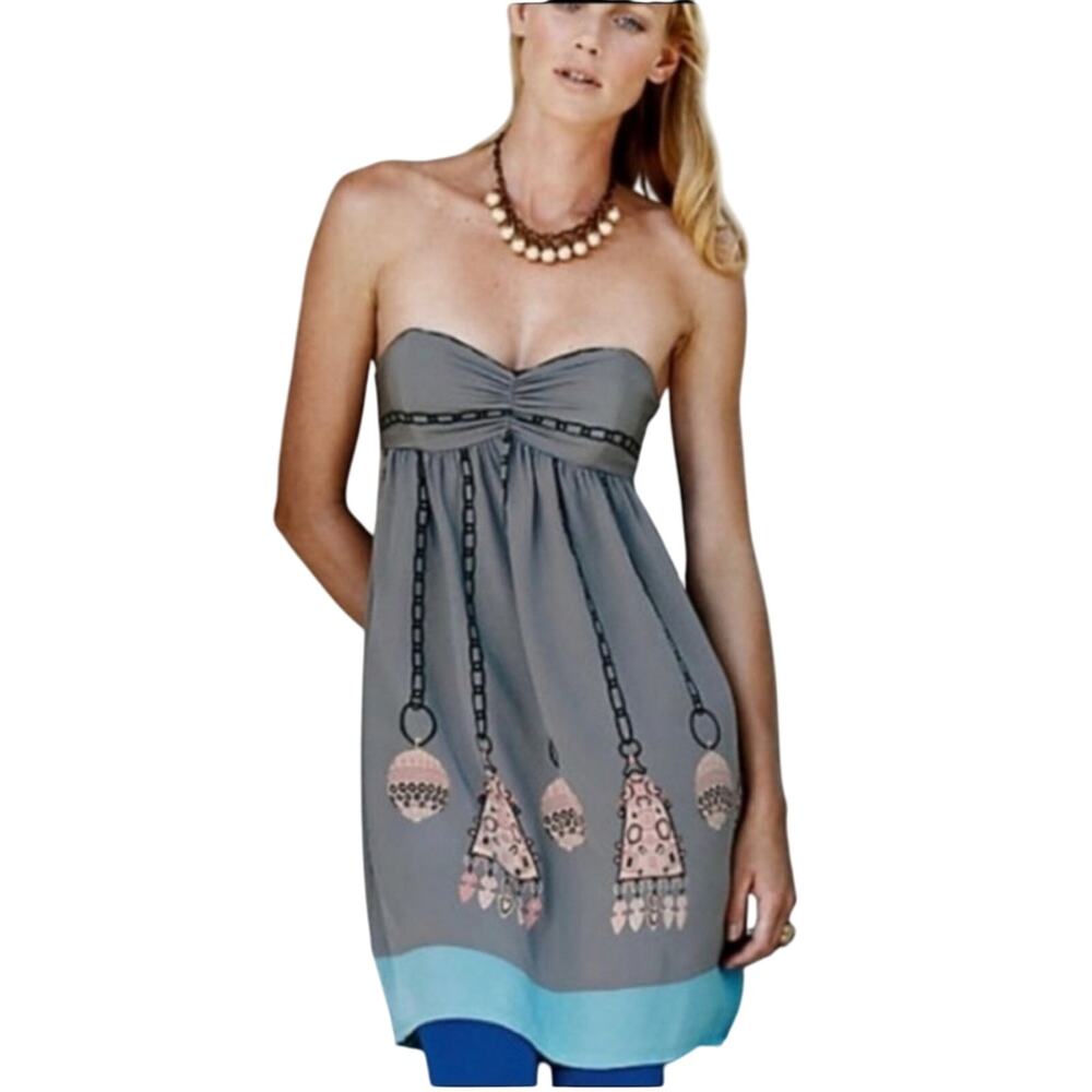 Anthropologie Corey Lynn Calter Silk Strapless Dress Scarf Print Size 10